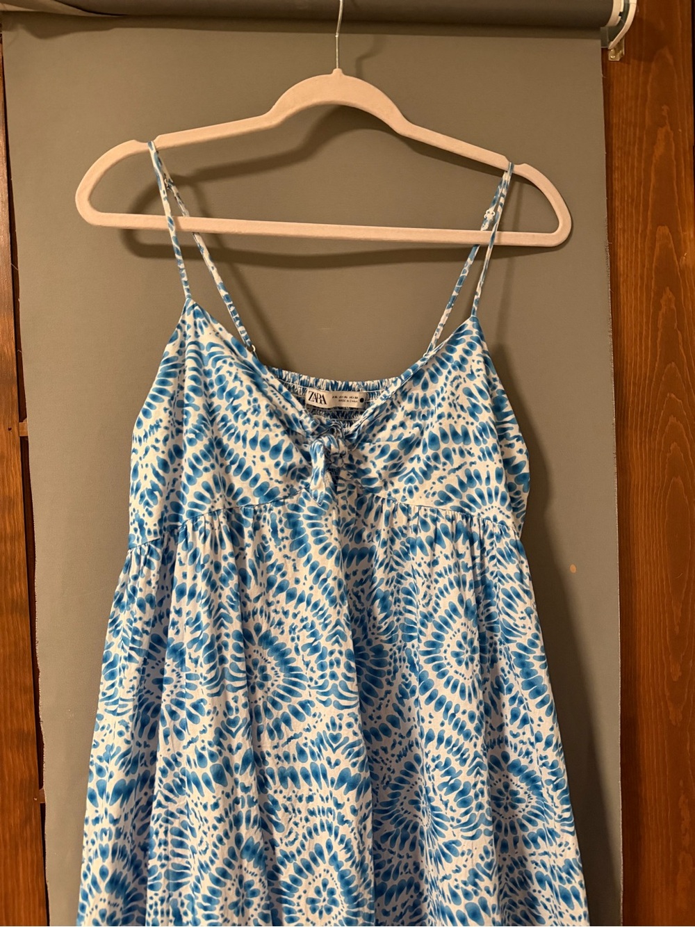 Zara Blue and White Tie-Dye Spaghetti Strap Dress